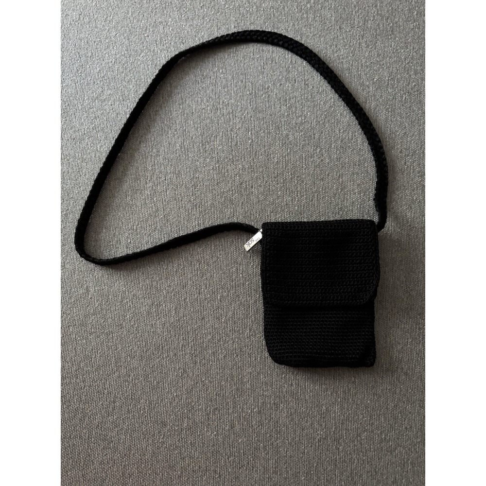 The SAK Small Black Crochet Crossbody Bag Cell Phone‎ Purse Flap Zip Closure